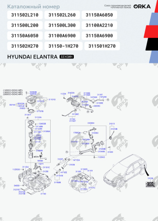 Топливный бак Hyundai Elantra пластик (bolt-on)